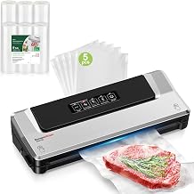 Bonsenkitchen Profi Vakuumier-Set Silber Vakuumiergerät + 6 Vakuumrollen BPA-frei, inkl. 5 Starter-Beuteln, Schlauch & 2 Pumpanschlüsse
