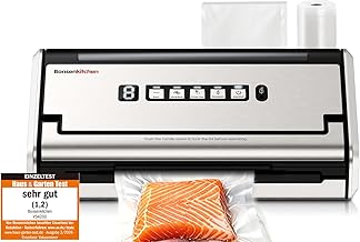Bonsenkitchen Vakuumiergerät, 5mm Breitversiegelung Auslaufsicher | Vakuumierer mit 5-in-1-Funktionen, Edelstahl, Einhandbedienung, Pulse Trocken/Feucht, 1 Vakuumrolle, 10 Beutel, VS4200