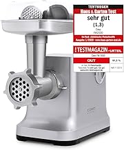 Caso FW2000 Elektrischer Fleischwolf, Testsieger Haus & Garten Test, inkl. Spritzgebäck, Aufsatz 800 W nominal, 2000 W locked, ca. 2kg/ Minute, Alu Guss Gehäuse