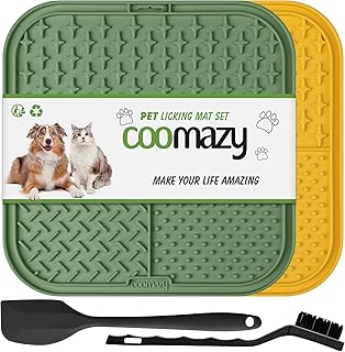 Coomazy Leckmatte Hund 2 Stück Schleckmatt e Hund mit Silikonspatel und Bürste Slow Feeder Hunde Leckmatte für Hund Baden, Fellpflege