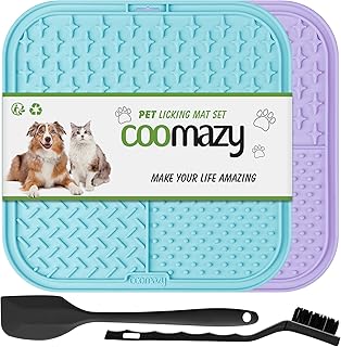 Coomazy Leckmatte Hund, 2 Stück Schleckmatte Hund mit Silikonspatel und Bürste Slow Feeder Hunde Leckmatte für Baden, Fellpflege