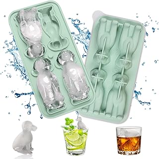 Eiswürfelform Silikon, Eiswürfelbehälter mit Deckel, Labrador Eiswürfelform mit Deckel, 4-Fach Eiswürfelform Groß, Grün Eiswürfelform Silikon mit Deckel, Eiswürfelformen für Cocktail Whisky