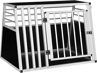 EUGAD Hundebox Auto Kofferraum, Hundetransportbox Auto | für große mittlere Hunde, 92x65x66cm, mit Sicherheitsverschluss, Leicht Stabil, Alu Transportbox, Dog Crate für Zuhause