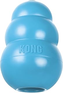 KONG Puppy Beißspielzeug, Für Mittelgroße Welpen, Blau | Weicher Welpen-Naturkautschuk zum Zahnen, befüllbar für Leckerlis, Sprungkraft zum Apportieren, bis 9 Monate