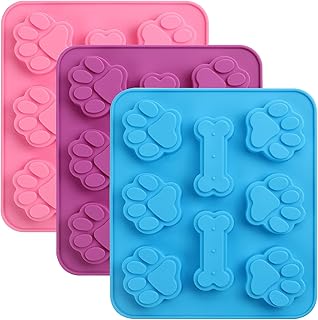 Silikonformen für Hundepfoten und Knochen, 3 Stück Hundepfoten Schokolade Formen, Hundekekse Backform, Non-Stick Food Grade Silikonformen, Backmatten für Hundeleckerlies, SüßIgkeiten, Gelee, Eiswürfel